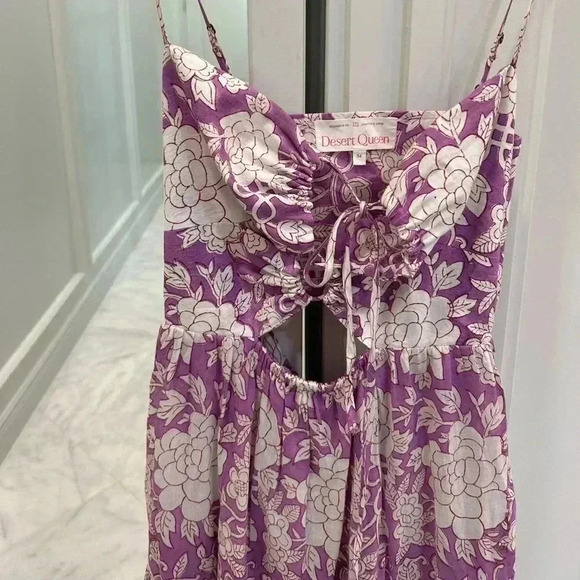 Dress with tie up pulls | size xs/34 | lilac and white - Picture 10 of 13